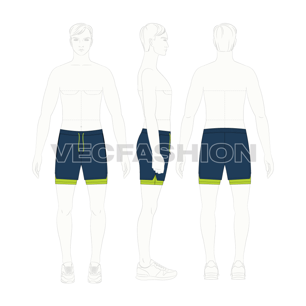 Mens fitness sport shorts flat sketch, croqui sketch