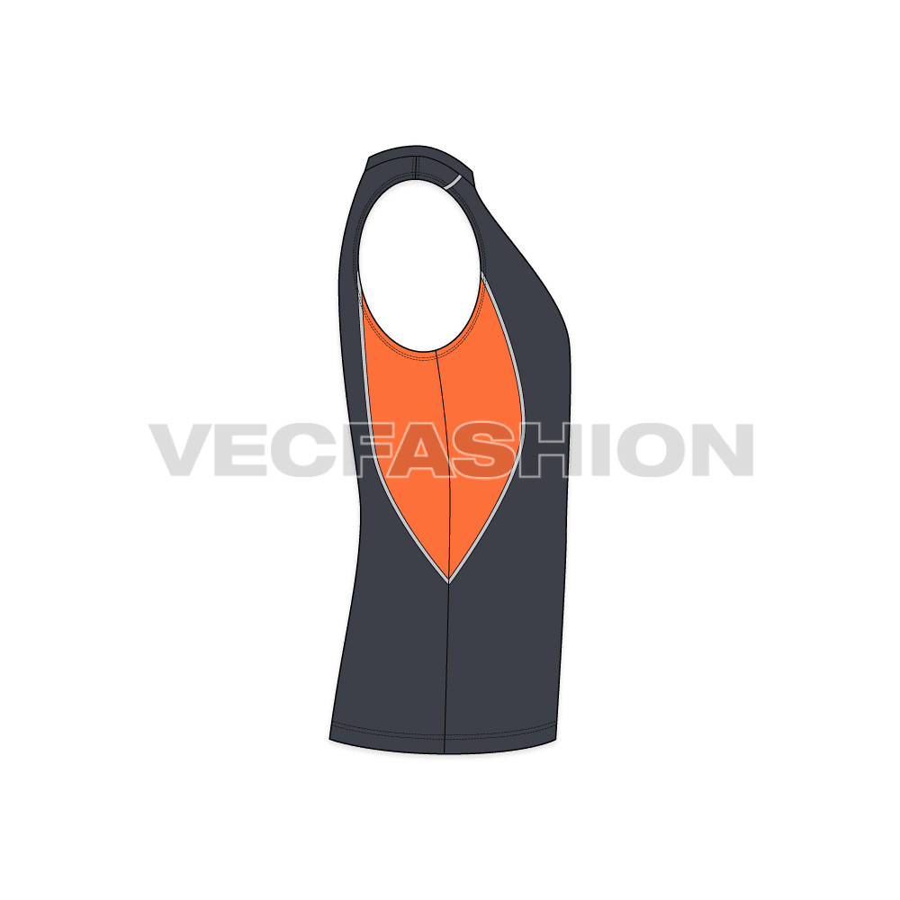 Mens fitness training vest flat sketch, side view