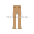 Mens flare leg cotton pants flat sketch, back view