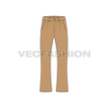 Mens flare leg cotton pants flat sketch, front view