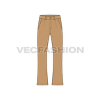 Mens flare leg cotton pants flat sketch, front view