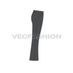 Mens flare leg denim jeans, faded finish flat sketch, side view