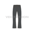 Mens flare leg denim jeans, faded finish flat sketch, front view