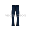 Mens flare leg denim jeans, blue flat sketch, front view