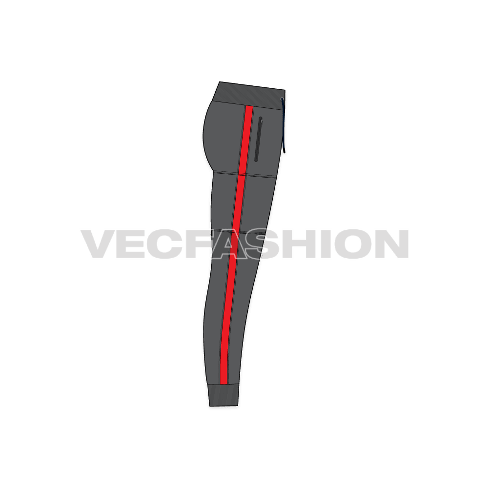 Mens fleece joggers flat sketch, side view