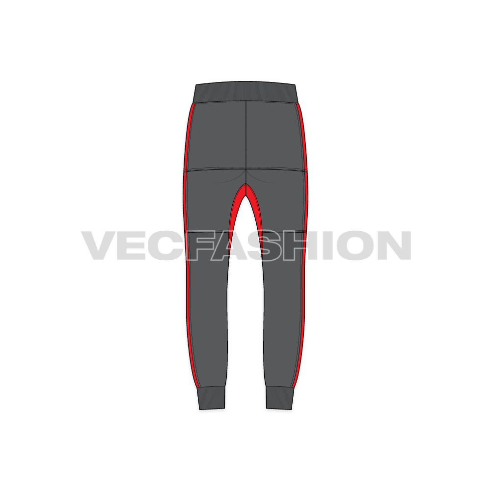 Mens fleece joggers flat sketch, back view