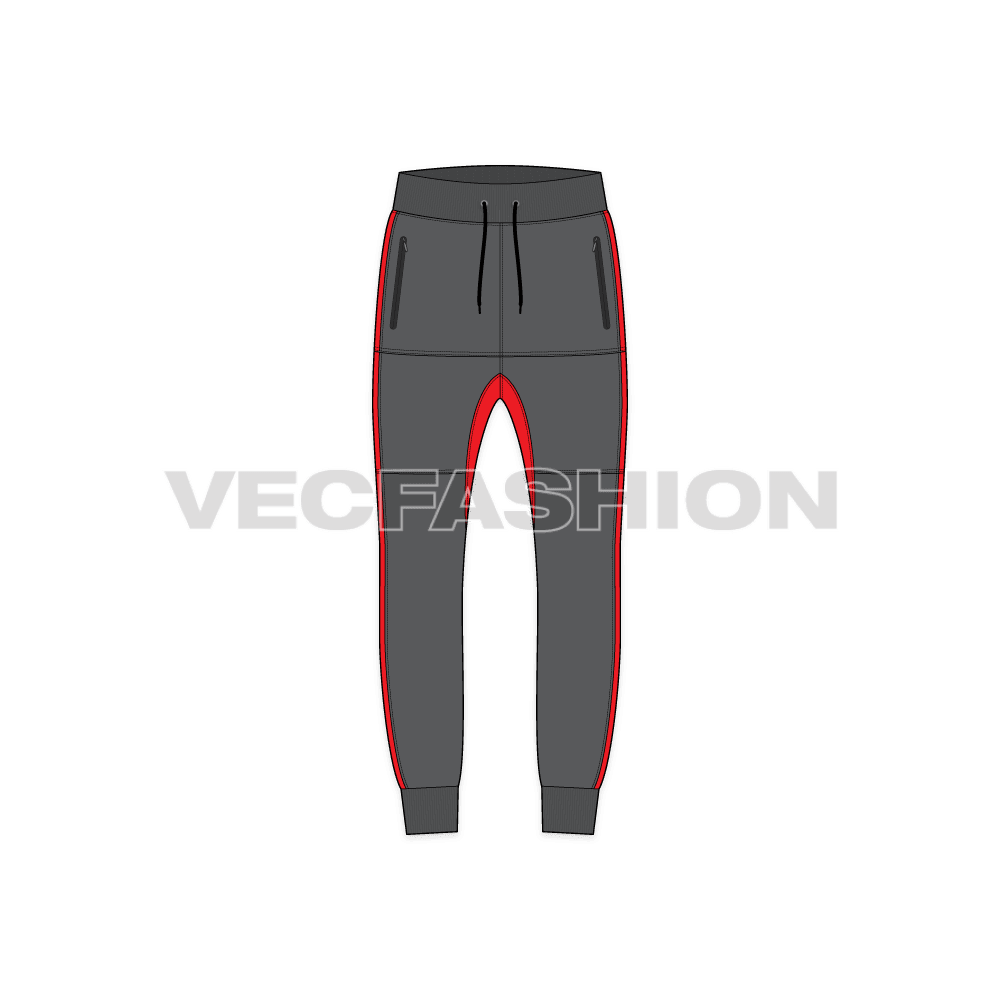 Mens fleece joggers flat sketch, front view