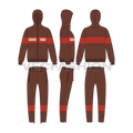 Mens fleece tracksuit flat sketch, showing all views, front, side and back