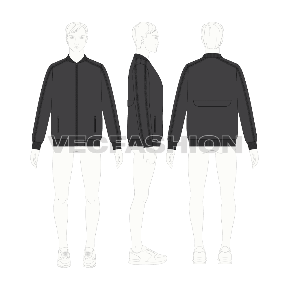 Mens Flight Jacket Fashion Flat Sketch flat sketch, croqui sketch