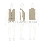 Mens formal vests templates, three designs flat sketch, croqui sketch