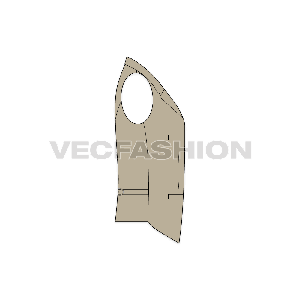 Mens formal vests templates, three designs flat sketch, side view