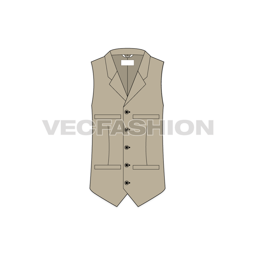 Mens formal vests templates, three designs flat sketch, front view