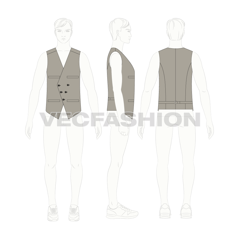 Mens formal vests templates, two designs flat sketch, croqui sketch