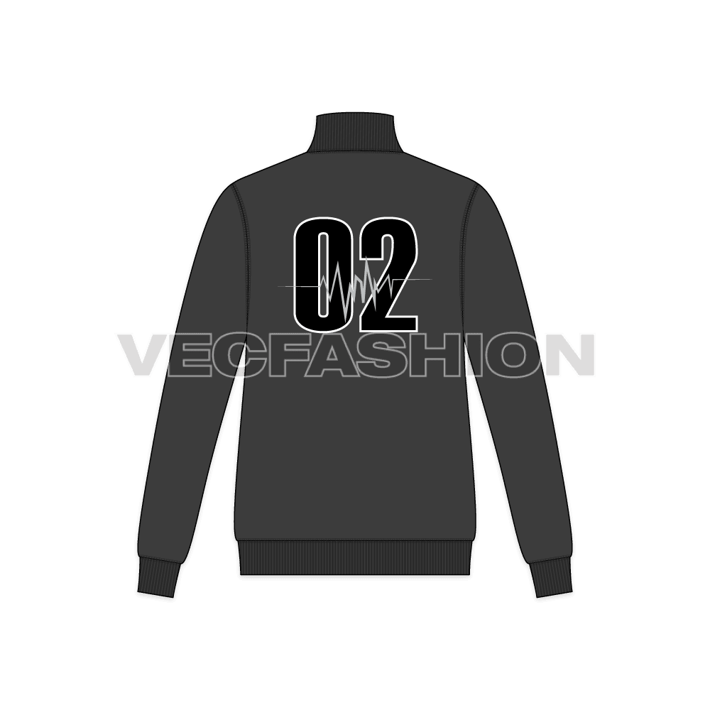 Mens Front Open Training Jacket flat sketch, back view