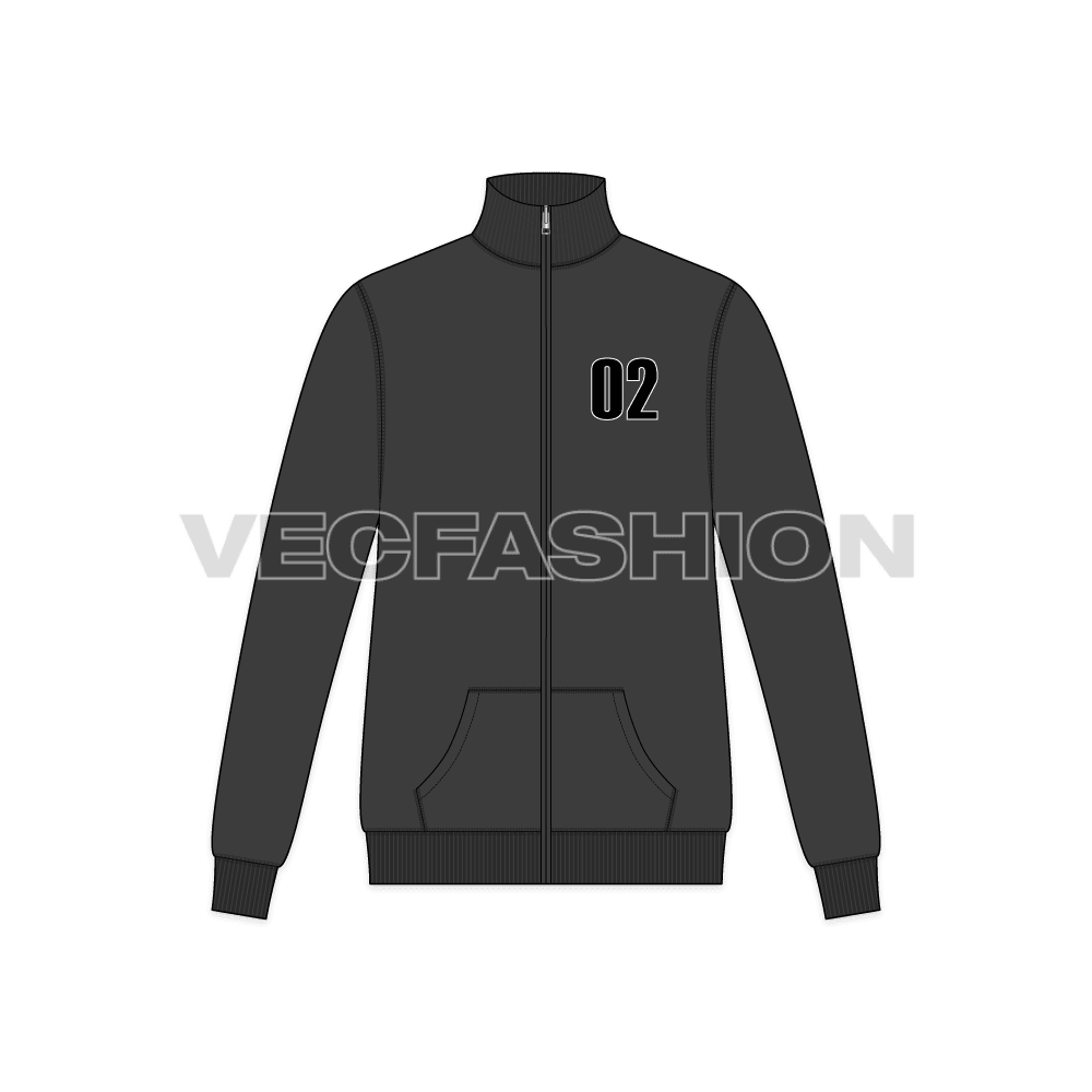 Mens Front Open Training Jacket flat sketch, front view