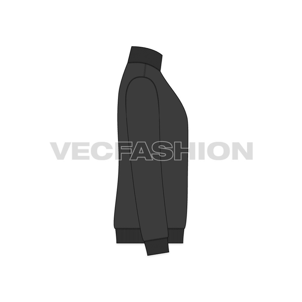 Mens Front Open Training Jacket flat sketch, side view