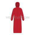 Mens Full Length Puffer Coat flat sketch, front view