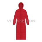 Mens Full Length Puffer Coat flat sketch, front view