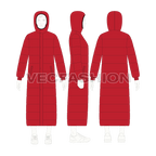 Mens Full Length Puffer Coat flat sketch, croqui sketch