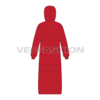 Mens Full Length Puffer Coat flat sketch, back view