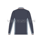 Mens full sleeved polo neck shirt, side panels flat sketch, back view