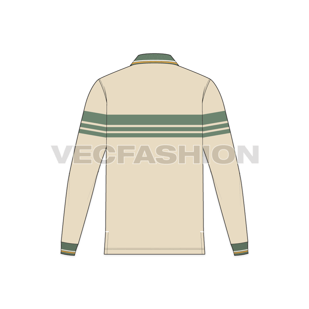 Mens full sleeved polo neck shirt flat sketch, back view