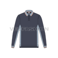 Mens full sleeved polo neck shirt, side panels flat sketch, front view
