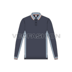 Mens full sleeved polo neck shirt, side panels flat sketch, front view