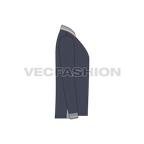 Mens full sleeved polo neck shirt, side panels flat sketch, side view