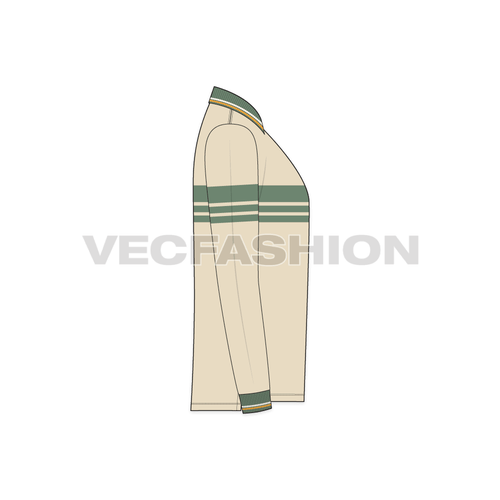 Mens full sleeved polo neck shirt flat sketch, side view