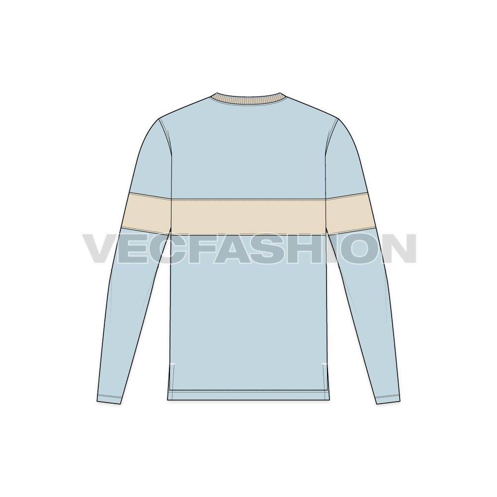 Mens full sleeved round neck shirt flat sketch, back view