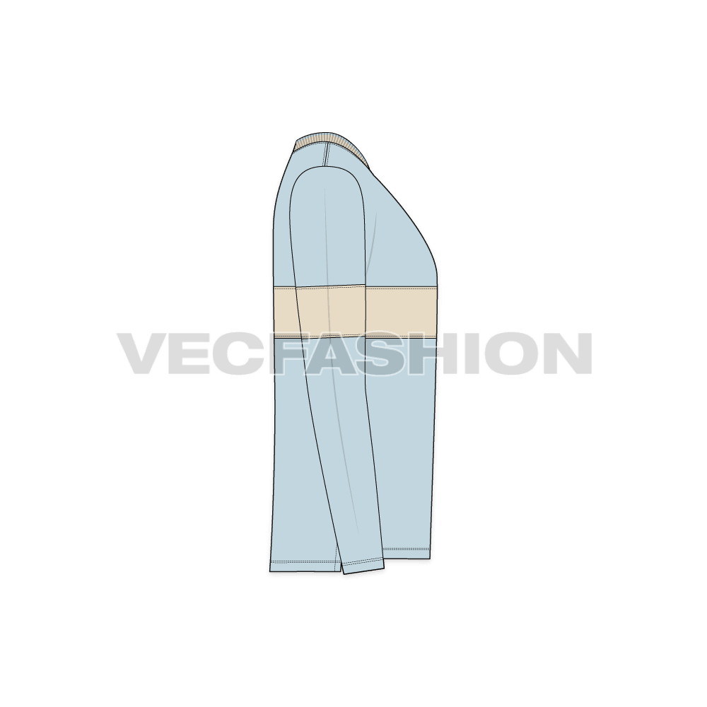 Mens full sleeved round neck shirt flat sketch, side view