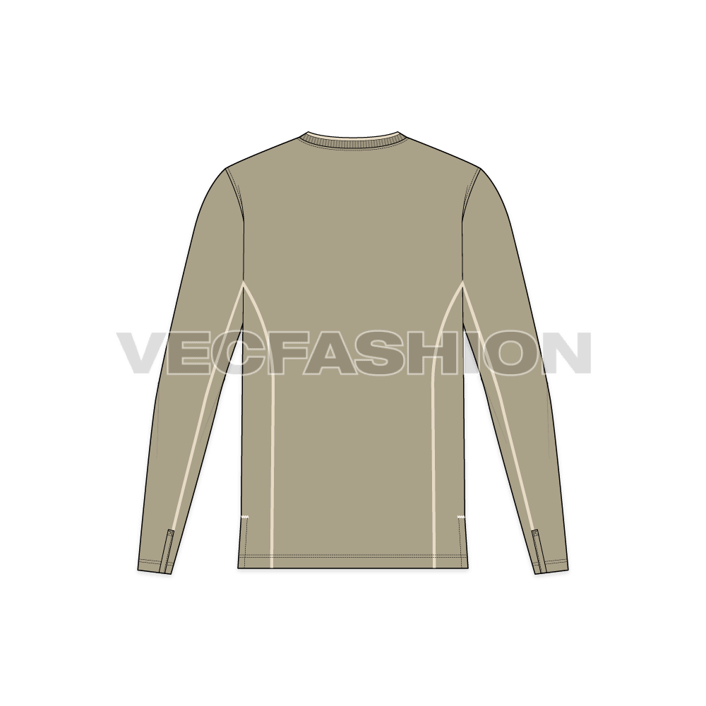 Mens full sleeved v-neck shirt flat sketch, back view