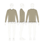 Mens full sleeved v-neck shirt flat sketch, croqui sketch