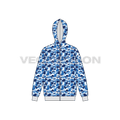 Mens full zip-up camo hoodie flat sketch, front view