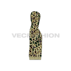Mens full zip-up camo hoodie, tech pack flat sketch, side view