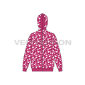 Mens full zip-up camo hoodie, streetwear flat sketch, front view