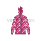 Mens full zip-up camo hoodie, streetwear flat sketch, front view