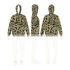 Mens full zip-up camo hoodie, tech pack flat sketch, croqui sketch