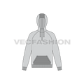 Mens gray pullover hoodie flat sketch, front view