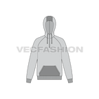 Mens gray pullover hoodie flat sketch, front view