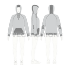 Mens gray pullover hoodie flat sketch, croqui sketch