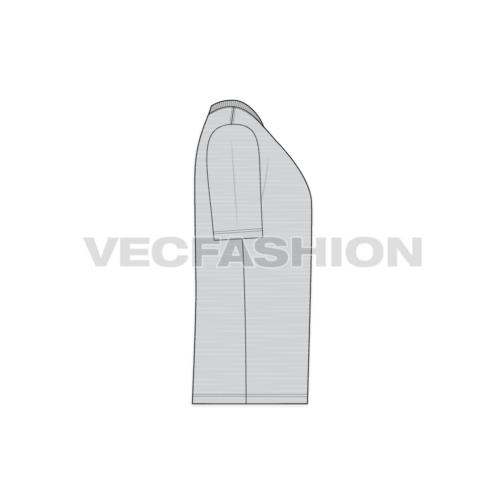 Mens gray round neck t-shirt flat sketch, side view