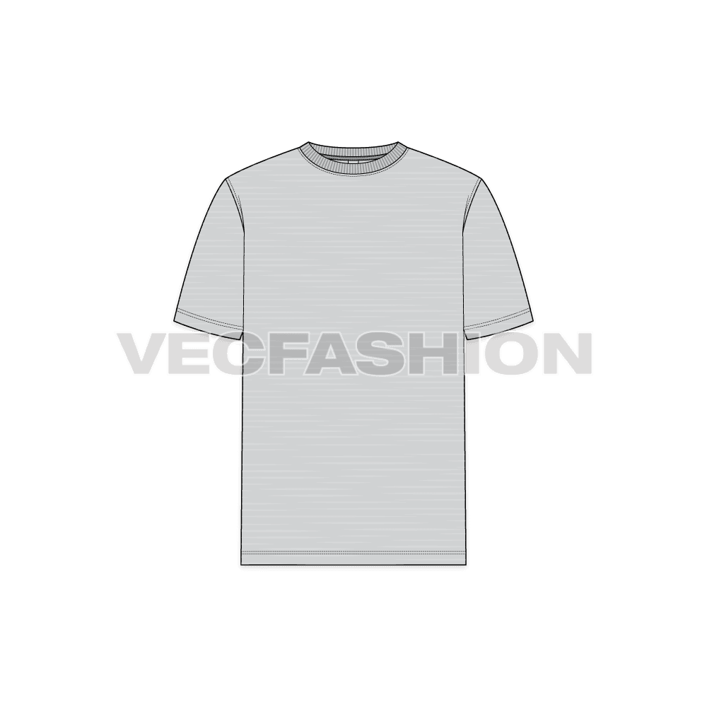 Mens gray round neck t-shirt flat sketch, front view