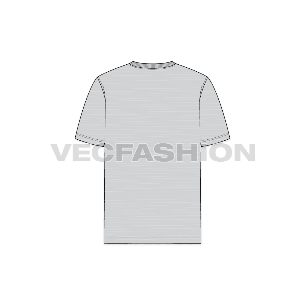 Mens gray round neck t-shirt flat sketch, back view