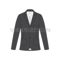 Mens Gray Slim-fit Sport Jacket flat sketch, front view