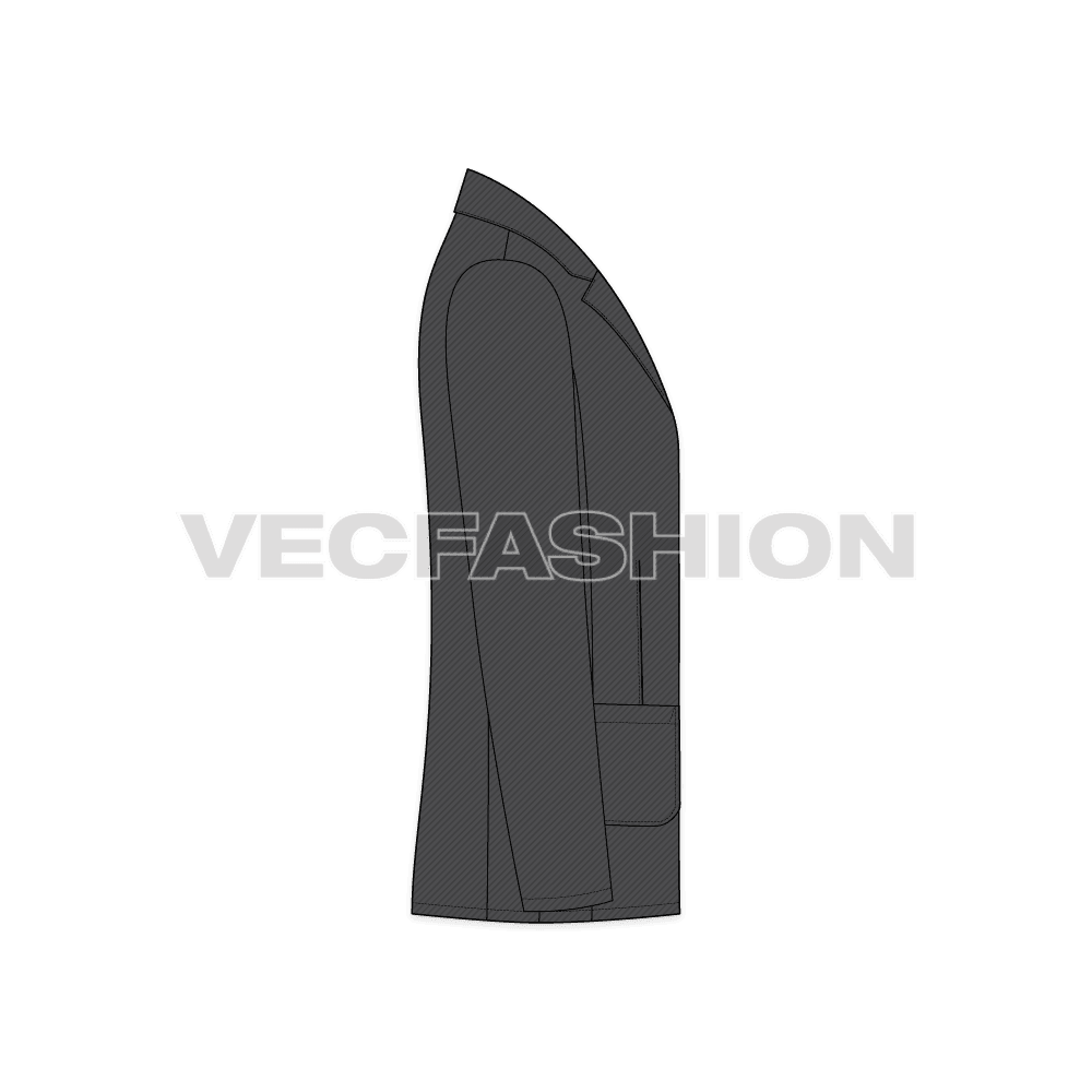 Mens Gray Slim-fit Sport Jacket flat sketch, side view