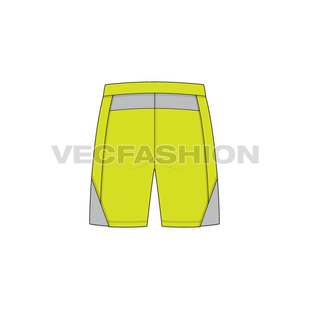 Mens gym shorts flat sketch, back view
