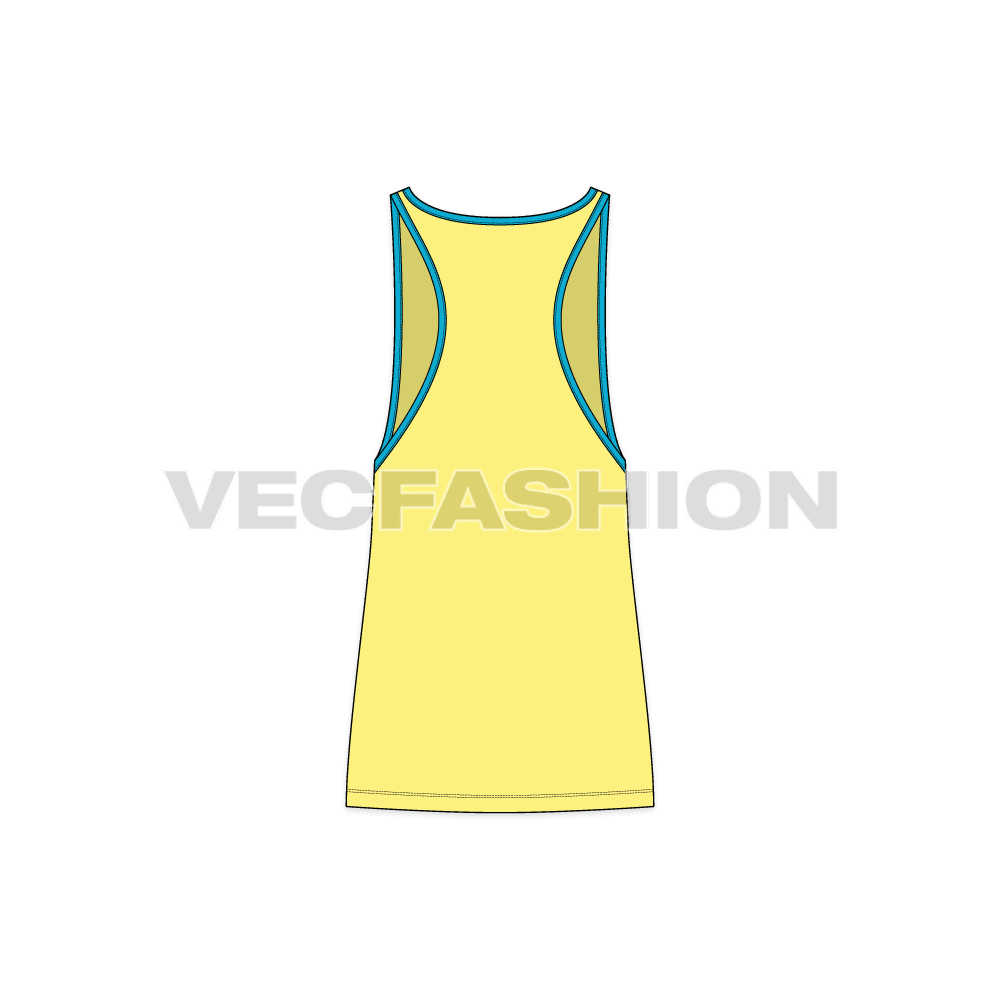 Mens gym tank flat sketch, back view