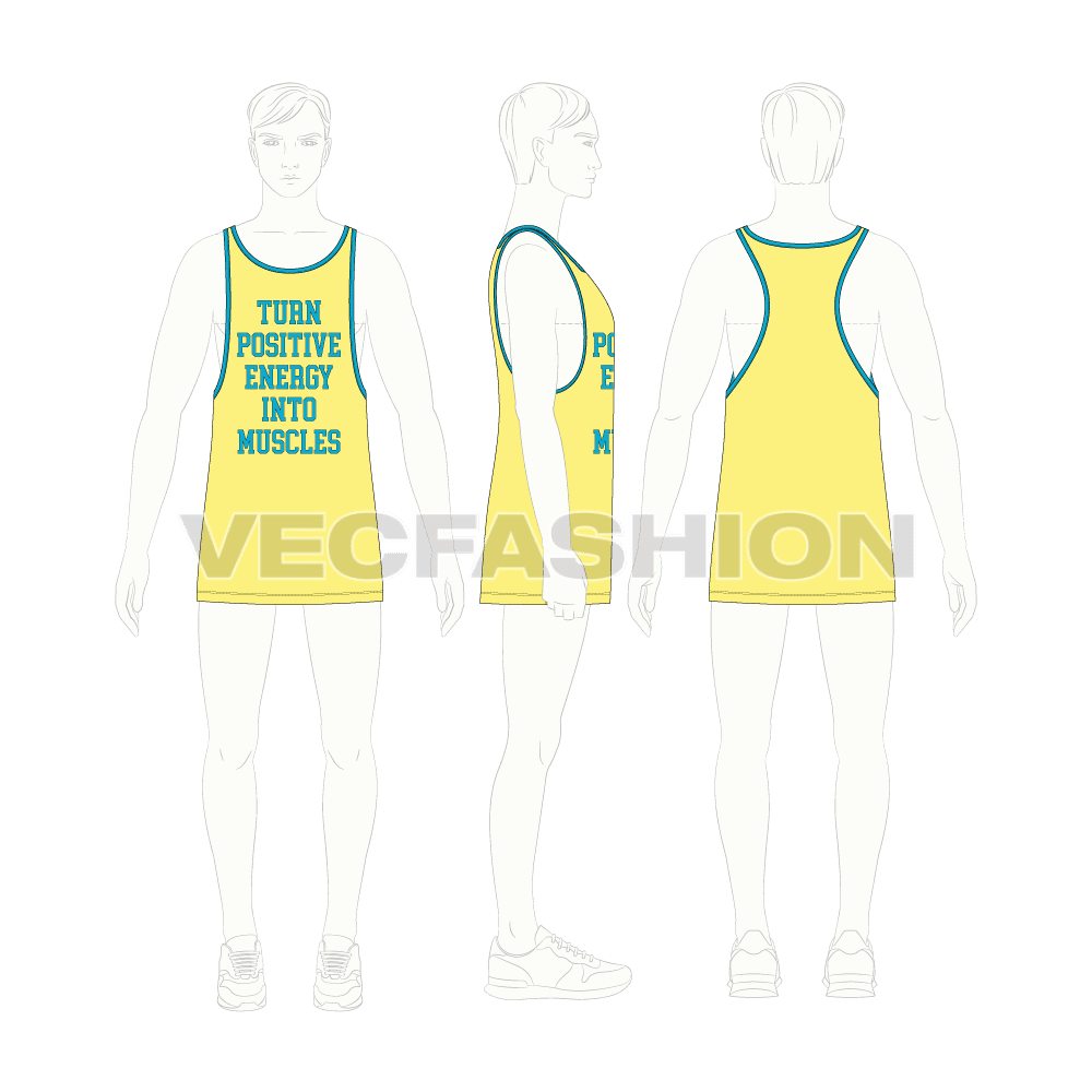 Mens gym tank flat sketch, croqui sketch